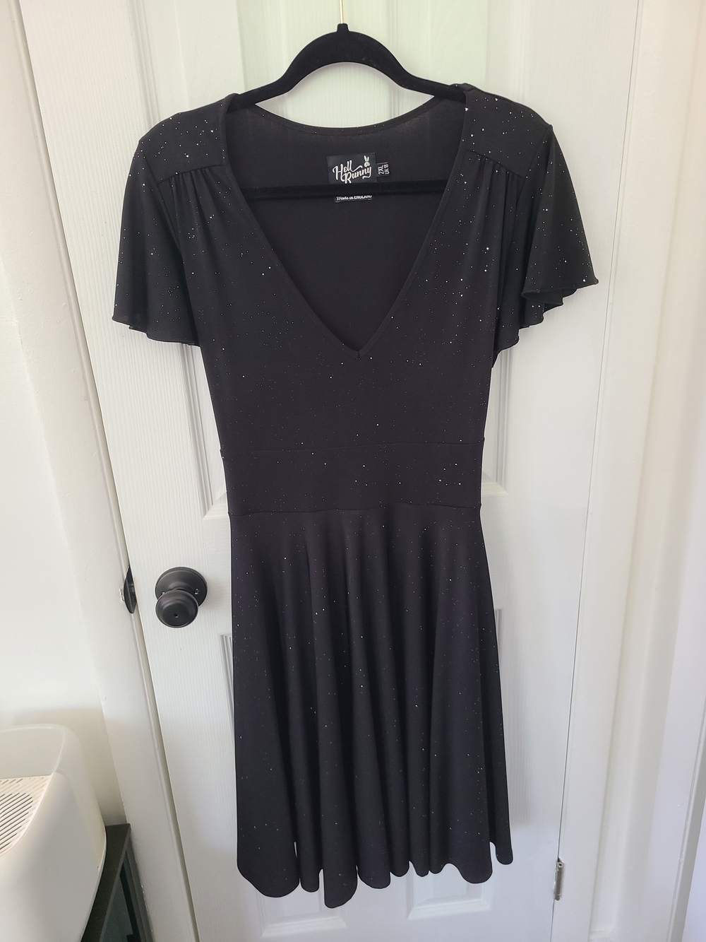 Hell Bunny Black Sparkle Flutter Sleeve Midi Dress